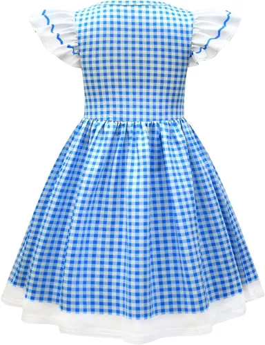 Vista 2 de Vestido Dorrothy para niñas, vestido de manga con vuelo a cuadros azul y blanco