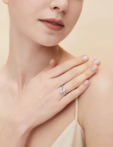 Vista 5 de EAMTI Anillos de compromiso de plata de ley 925 de 2 quilates, corte de pera, circonita cúbica, anillos de compromiso de boda para ella