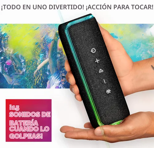 Vista 3 de ION Audio Slam Jam-IPX7 - Altavoz Bluetooth impermeable con micrófono, batería recargable, 15 sonidos de batería, entrada auxiliar y puerto de carga