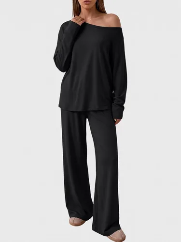 Vista 3 de Trendy Queen Conjuntos de descanso de 2 piezas para mujer, trajes de otoño Negro
