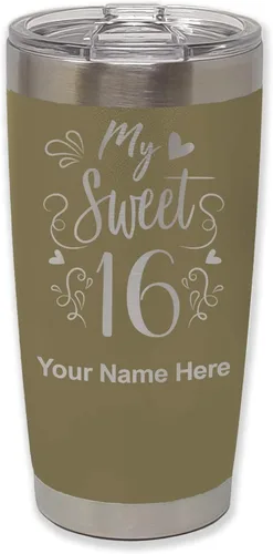 Vista 36 de LaserGram Taza aislada al vacío de 20 onzas, My Sweet 16, grabado personalizado incluido (gris)