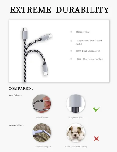 Vista 3 de Teeind Cable USB tipo C de carga rápida, Tpc001, paquete de 5 (6 pies 3 A), cables de carga C trenzados compatibles con Samsung S10e/note