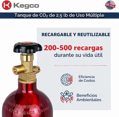 Vista 5 de Kegco ZXB2.5-R Cilindro de Co2, 2.5 libras, rojo