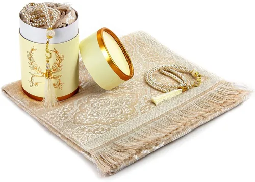 Vista 16 de ihvan online Alfombra de oración musulmana y cuentas de oración con caja de regalo cilíndrica de diseño elegante, Janamaz, suave sajadah, juego