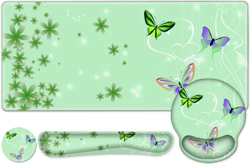 Vista 19 de Alfombrilla de mouse con estética natural de flores, XXL gran alfombrilla de escritorio extendida para la lectura, 4 piezas de base de goma