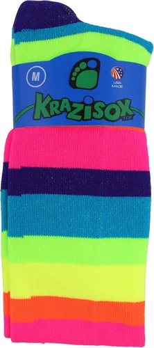 Vista 2 de Calcetines Krazisox Rainbow Stripes sobre la pantorrilla Multi-neón