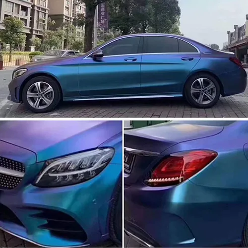 Vista 9 de Vinilo adhesivo de coche de color morado metálico brillante a azul camaleón, cinta adhesiva de película adhesiva de liberación de aire
