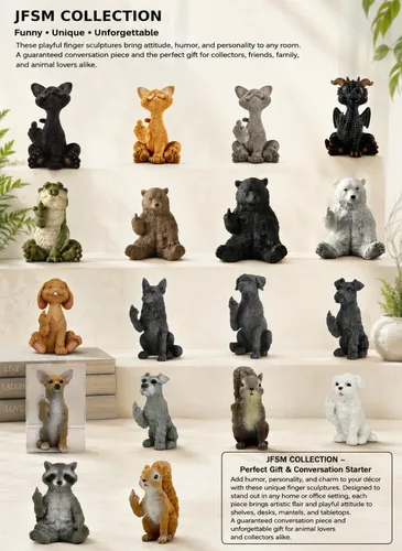 Vista 2 de JFSM INC. Divertida figura de dedo medio de gato negro - Decoración de gato pintada a mano