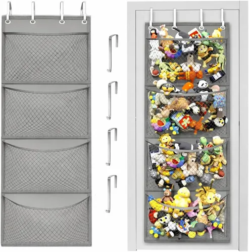 Vista 9 de Honeyera The Original - Almacenamiento de animales de peluche (patentado) – Organizador sobre la puerta para rellenos, juguete de peluche/hamaca