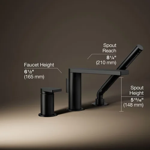 Vista 3 de KOHLER 73078-4-BL Composed™ Grifo de baño monomando para montaje en cubierta con ducha de mano, negro mate Mate negro