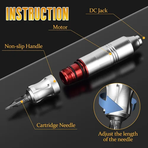 Vista 4 de Kit de bolígrafo de tatuaje, cartuchos de tatuaje, máquina de tatuaje para principiantes, kits de bolígrafos de tatuaje rotativos juegos completos