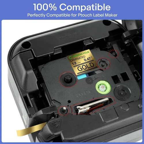 Vista 2 de GREENCYCLE Cinta para etiquetadora Brother P-Touch TZe-831 TZ-831 de 0.472 in 0.47 laminada TZe TZ Gold Tape para PT-D210 PT-D600 PT-H110 PT-1230, 2