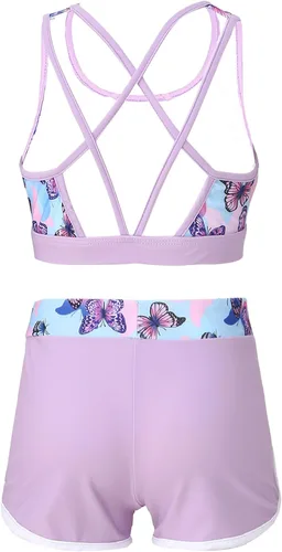 Vista 2 de Kids Girls 2 Pieces Bathing Suit Beach Swimsuit Sports Swimwear Tankinis Top with Shorts Set