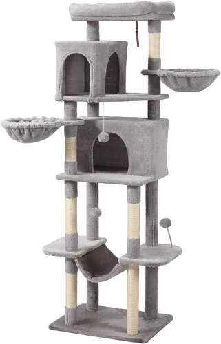 Vista 8 de Letkind Árbol para gatos de 70 pulgadas, torre grande para gatos con hamaca, poste rascador, condominio y torre para gatos de varios niveles