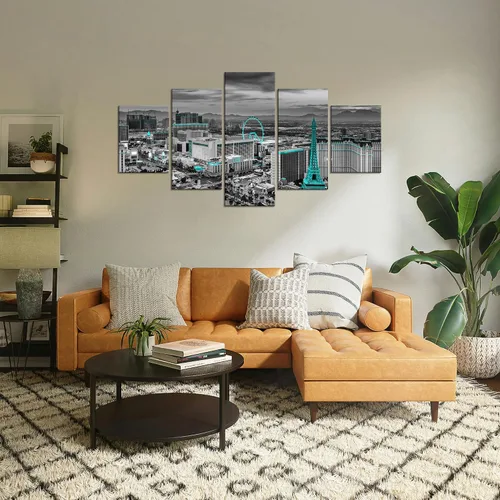 Vista 27 de Cawpom Arte de pared de Los Ángeles en blanco y negro, cuadro decorativo para pared, diseño de horizonte de Los Ángeles, póster de palmera, marco