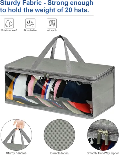 Vista 4 de Epesoware Paquete de 2 bolsas de almacenamiento anchas para gorras de béisbol, organizador de sombreros para hasta 20 sombreros, ideal para el hogar