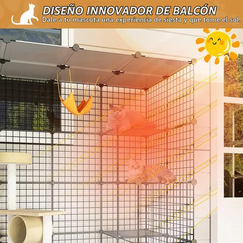 Vista 2 de Oneluck - Casa para gatos al aire libre, jaulas para gatos con puerta de entrada súper grande, balcón para gatos con plataformas de 41 pulgadas