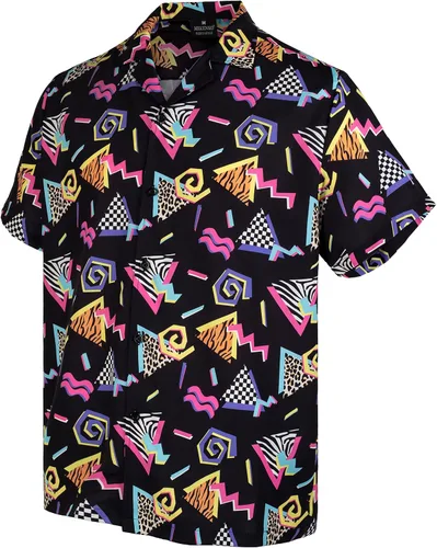 Vista 3 de MIKENKO Camisa hawaiana retro de los años 80 y 90 para hombre, divertida camisa con botones, camisas grandes y altas de manga corta con botones