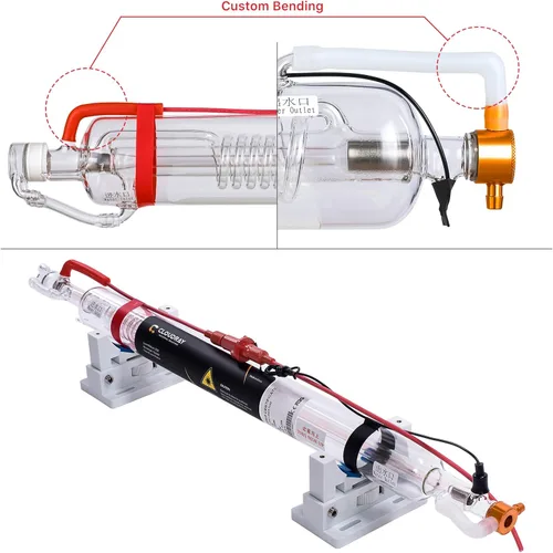 Vista 4 de Cloudray Tubo láser 40W 720mm Diá.50mm, Tubo láser CO2 grabador 45W, Cable preconectado con revestimiento, Tubo CO2 de 40 vatios con cabezal
