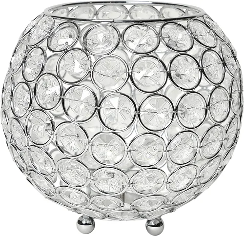 Vista 7 de Elegant Designs HG1006-CHR Elipse - Portavelas circular de cristal, florero, centro de mesa de boda, regalo, 4.25 pulgadas, cromado