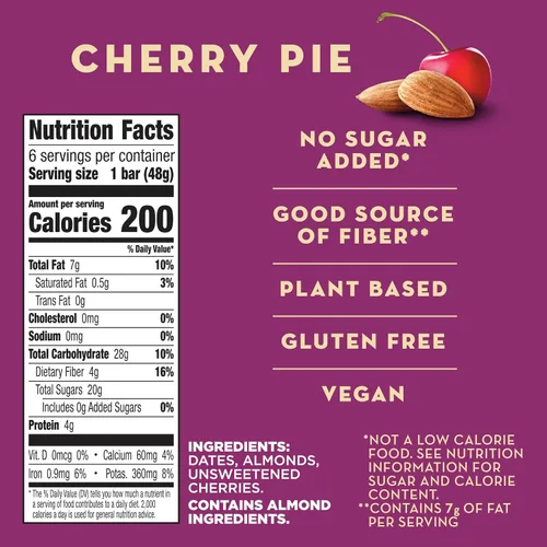 Vista 2 de Larabar Cherry Pie - Barras de frutas y nueces, sin gluten y veganas, 10.2 onzas, 6