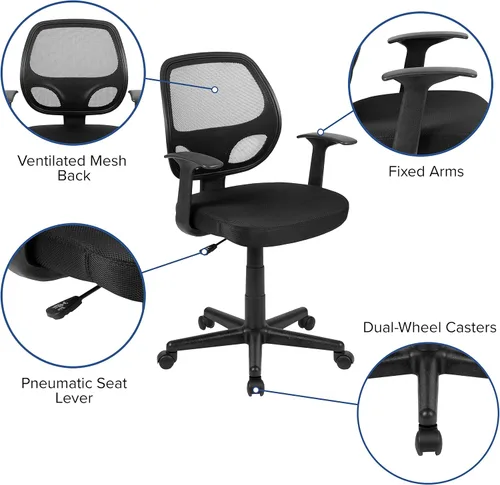 Vista 4 de Flash Furniture Flash Fundamentals Silla de oficina ergonómica giratoria de malla negra con brazos