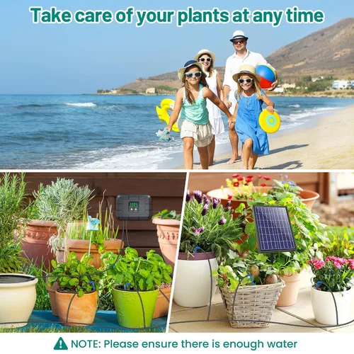Vista 7 de Kit de riego por goteo automático Biling, sistema de riego solar de 8W con batería para jardín con modos de temporización programables digitales