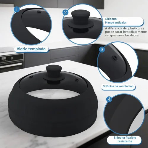Vista 4 de Cubierta de vidrio para microondas, cubierta plegable de microondas de 10.5 pulgadas para vidrio de alimentos, tapa de silicona ventilada
