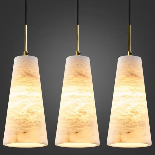 Vista 10 de Luces colgantes de alabastro natural, isla de cocina, pantalla cónica de mármol blanco, modernas lámparas de techo negras para mesa de comedor, sala