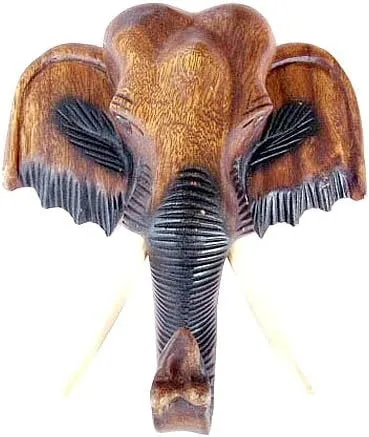 Vista 2 de Figura de decoración de pared con cabeza de elefante tailandés tallada en madera hecha de Tailandia