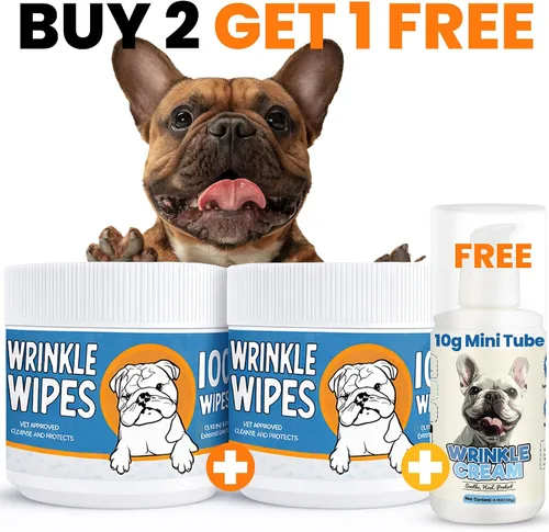 Vista 2 de Bulldog - Toallitas antiarrugas para perros, desodorizantes y calmantes con extracto de madreselva, no irritantes, limpian arrugas, pliegues, patas