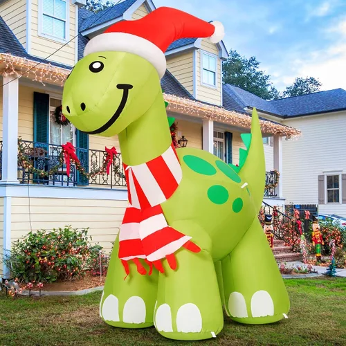 Vista 3 de COMIN Inflables de Navidad de 6.2 pies para decoración al aire libre, dinosaurio inflable con LED integrados para Navidad, interiores y exteriores