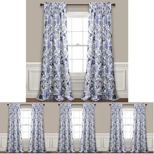 Vista 14 de Lush Decor, Blue Cynthia - Juego de cortinas de oscurecimiento jacobeas para sala, comedor, dormitorio, 108 pulgadas de largo, par de paneles Azul