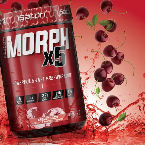 Vista 3 de iSatori Morph Xtreme Intense - Bombsicle (20 porciones) Botella clásica para licuadora (botella transparente con parte superior roja)