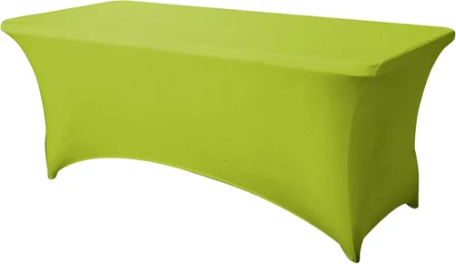 Vista 14 de Paquete de 2 fundas de mesa ajustadas rectangulares de spandex de 6 pies, color beige, mantel de tela elástica sin arrugas para fiestas, ferias