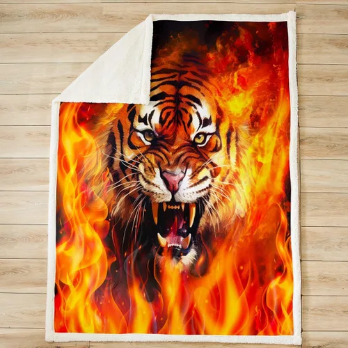 Vista 3 de Manfei Manta de tigre de fuego, manta de cama de tigre de llama naranja para niños, adolescentes y adultos, decoración de habitación, manta temática
