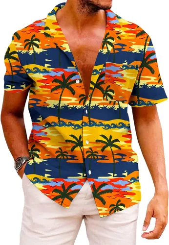 Vista 32 de KYKU - Camisa hawaiana funky para hombre, ropa tropical para vacaciones en Palm Beach