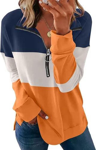 Vista 20 de KINGFEN Sudadera de manga larga con cremallera de un cuarto para mujer