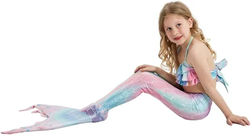 Vista 4 de Traje de baño de 6 piezas para niñas, cola de sirena para nadar, bikini para niños