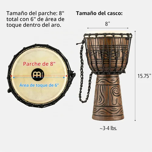 Vista 6 de Meinl Percussion Tambor Djembe 8" x 15.75" - NO HECHO EN CHINA Artefacto