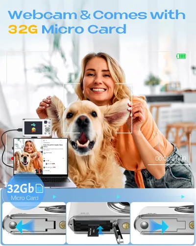 Vista 6 de Cámara digital 4K, enfoque automático de 48 megapíxeles, cámara de vlogging para fotografía, compacta para apuntar y disparar digital con zoom