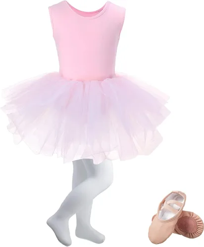 Vista 2 de Jeere 3 Piece Leotard Ballet Set Cute Dance Tutu Dress Pink Ballet Yoga Shoes Soft Dance Tight for Girl's Gymnastics Ballet