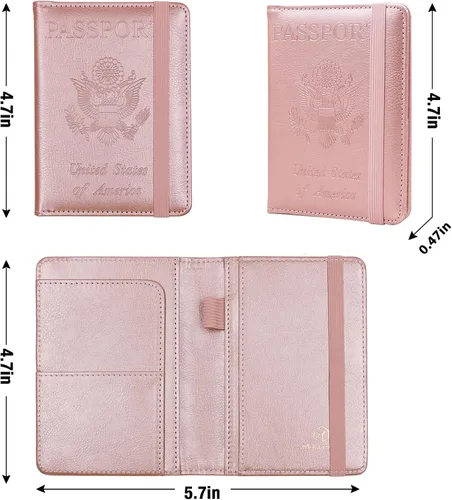 Vista 4 de Melsbrinna Funda de cuero prémium para pasaporte, impermeable, con bloqueo RFID, cartera de viaje con soporte para bolígrafo, bonito libro