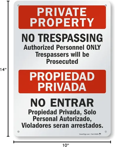 Vista 10 de SmartSign Letrero bilingüe "Propiedad Privada - No Trespassing" Aluminio de 10" x 14