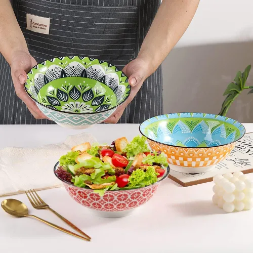 Vista 3 de Juego de Tazones para Ramen Tazones Pho - Juego de Tazones de Sopa de Porcelana de 3 Piezas - Juegos de Tazones para Fideos para Cocina 35 oz