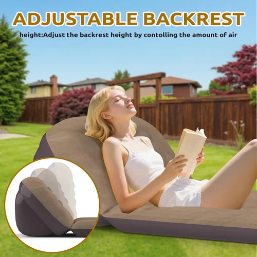 Vista 5 de Colchón inflable de aire individual para acampar con respaldo ajustable, catre inflable para acampar para viajes, dormir, sofá inflable