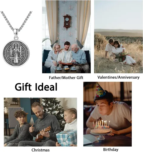 Vista 6 de DOTBJ Collar con colgante de cruz de San MiguelSan CristófaloSan BenitoSan PatricioJesús Amuleto de joyería para hombres y mujeres con cadena Rolo