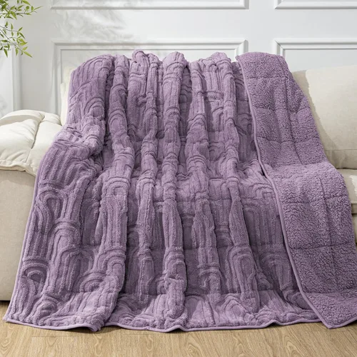Vista 19 de Cottonblue Manta con peso de jacquard de 15 libras para adultos, tamaño individual, manta de forro polar sherpa ultrasuave para relajarse y dormir