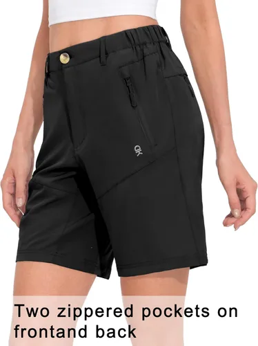 Vista 6 de Little Donkey Andy - Shorts elásticos de secado rápido para mujer, para senderismo, campamento y viajes A1 negro