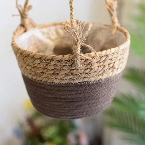 Vista 4 de WYSRJ - Maceta colgante de cuerda de yute de 8 pulgadas, cesta tejida para plantas, macramé, soporte para plantas, cestas de almacenamiento